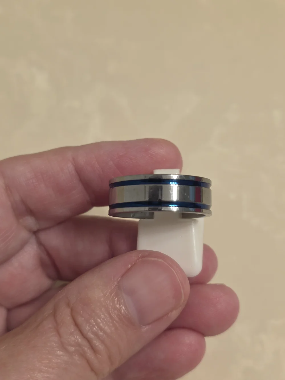 Men's Blue and Silver Stainless Steel Band Ring